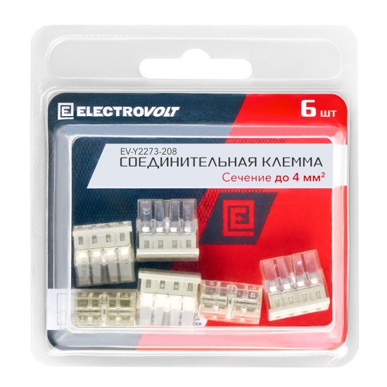 Клемма на 8 проводов Electrovolt 2273-208 0,5-2,5 кв.мм самозажимная без пасты (6 шт.) (ЦБ-00015539/604965)