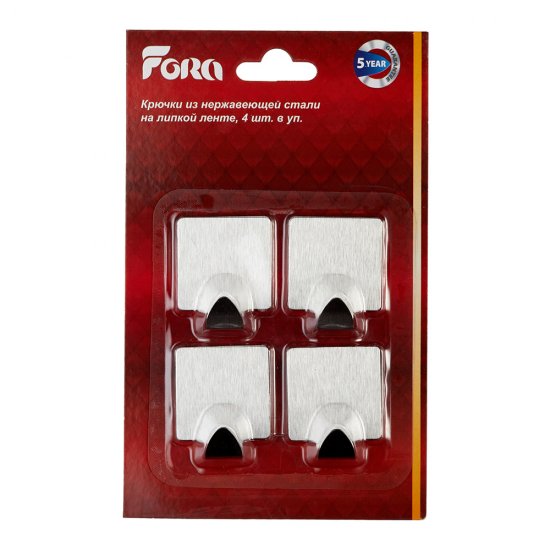 Крючок для ванной Fora одинарный самоклеящийся металл хром (4 шт.) (H44/9080)