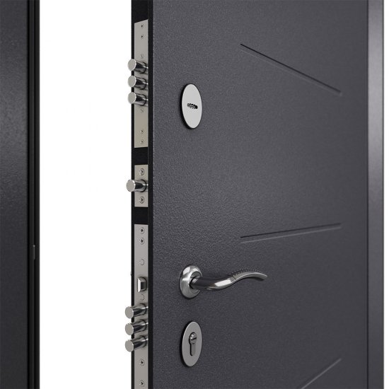 Дверь входная Mastino Home Eco правая букле графит - ларче белый с зеркалом 960х2050 мм