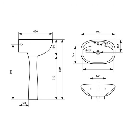 Комплект раковина с пьедесталом Lavelly Oval 49 см белая (OTZ212)
