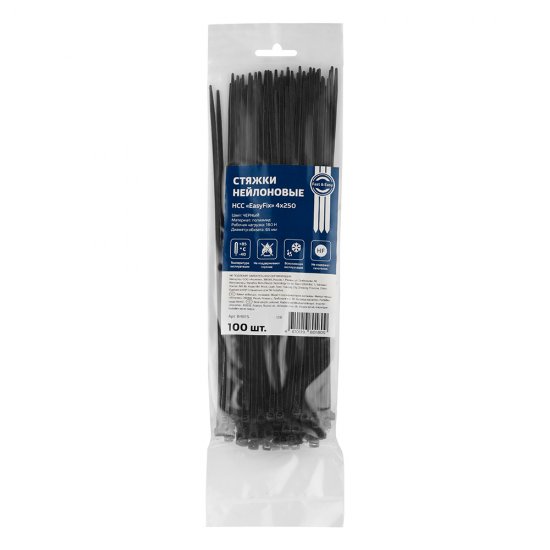 Стяжка кабельная Fortisflex НСС EasyFix 250х3,6 мм полиамидная черная (100 шт.) (84815)