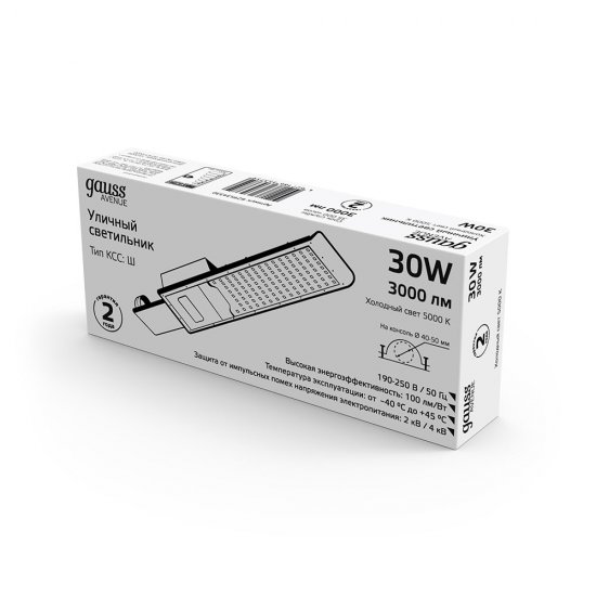 Светильник уличный светодиодный Gauss Avenue 5000К 30 Вт консольный IP65 (629534330)