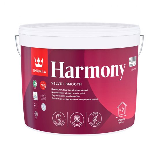 Краска моющаяся Tikkurila/Tikkivala Harmony Velure база С бесцветная 9 л