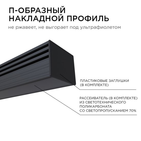 Профиль для светодиодной ленты Apeyron (08-10-Ч) 2 м П-образный