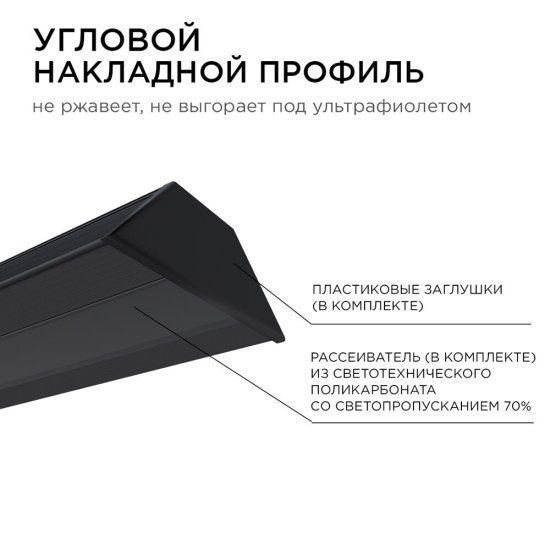 Профиль для светодиодной ленты Apeyron (08-03-Ч) 2 м угловой