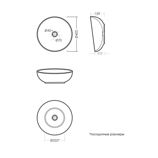 Раковина Sanita Luxe Art 40 см накладная белая (WB.CT/Art/40-N.Cut/WHT.G/S1)