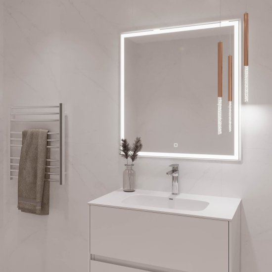 Зеркало с подсветкой квадратное 80х80 см в раме белой с сенсорным включением Lavelly Cube (00316671)