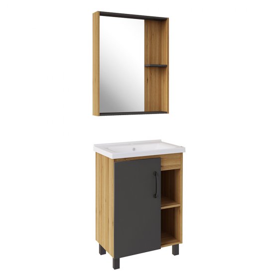 Зеркало с полкой прямоугольное 60х82 см в раме дуб крафт АСБ-Мебель Агата (80045)