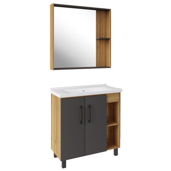 Зеркало с полкой прямоугольное 80х82 см в раме дуб крафт АСБ-Мебель Агата (80047)