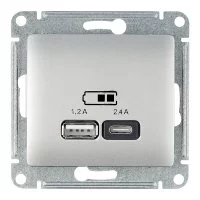 Розетка USB Systeme Electric Glossa встраиваемая алюминий USB-A/ Type-C (GSL000339)