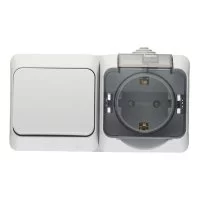 Блок переключатель и розетка Systeme Electric Этюд одноклавишный накладной серый (BPA16-246C)