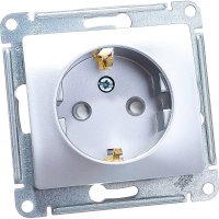 Розетка Systeme Electric Алюминий с заземлением со шторками