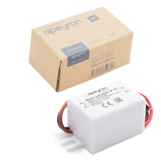 Блок питания для светодиодных лент Apeyron пластиковый 5 Вт IP67 220/12 В белый