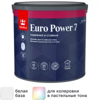 Краска для стен и потолков Tikkurila Euro Power 7 моющаяся матовая цвет белый база А 2.7 л