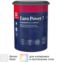 Краска для стен и потолков Tikkurila Euro Power 7 моющаяся матовая цвет белый база А 0.9 л
