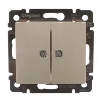 Выключатель двухклавишный с подсветкой - Legrand Valena - 10А 250В схема 5L безвинтовые зажимы - слоновая кость