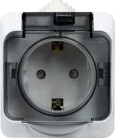 Розетка накладная влагозащищённая Systeme Electric Этюд с заземлением со шторками IP44 цвет белый