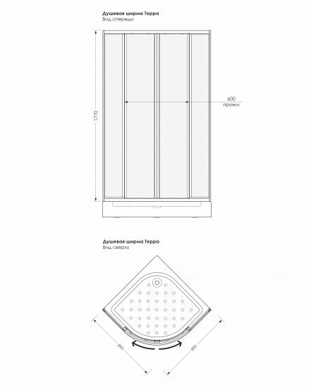 Душевой уголок Metakam Терра 1/4 круга 90x90 см белый профиль матовый поликарбонат раздвижной