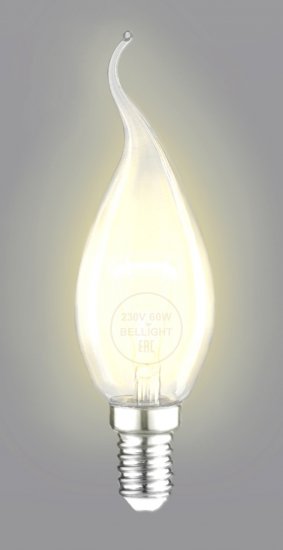 Лампа накаливания Bellight E14 230 В 60 Вт свеча на ветру прозрачная 3 м2 свет тёплый белый