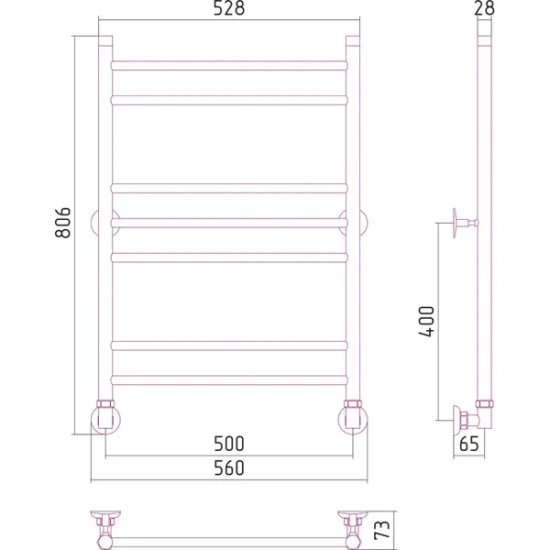Полотенцесушитель водяной без полки Сунержа ВПС-18 нержавеющая сталь 50x80 см