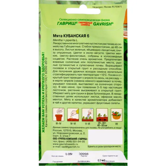 Семена Мята перечная Кубанская