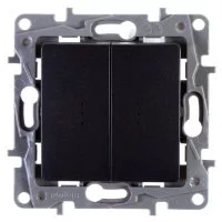 Переключатель двухклавишный с подсветкой/индикацией - Legrand Etika - 10А 250В безвинтовые зажимы - антрацит