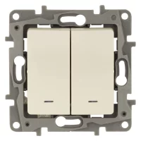 Выключатель двухклавишный с подсветкой/индикацией - Legrand Etika - 10А 250В безвинтовые зажимы - слоновая кость