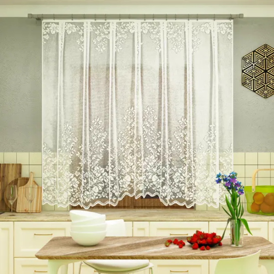 Занавеска для кухни на ленте Хоровод 265x165 см полиэстер цвет белый