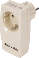 Разветвитель Эра SP-1e 1 розетка с заземлением 16 А 2 USB 2.1 А цвет бежевый