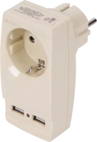 Разветвитель Эра SP-1e 1 розетка с заземлением 16 А 2 USB 2.1 А цвет бежевый