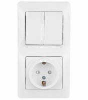 Блок выключатель и розетка Systeme Electric Glossa двухклавишный встраиваемый белый со шторками (GSL000174)