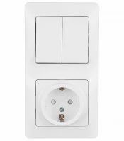 Блок выключатель и розетка Systeme Electric Glossa двухклавишный встраиваемый белый со шторками (GSL000174)