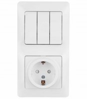 Блок выключатель и розетка Systeme Electric Glossa трехклавишный встраиваемый белый со шторками (GSL000178)