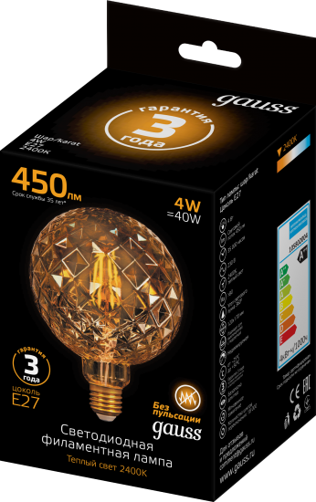 Лампа светодиодная Gauss Filament Carat E27 4 Вт 380 Лм свет тёплый белый