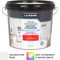 Краска для стен кухни и ванной Luxens моющаяся матовая прозрачная база C 5 л