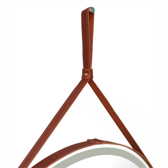 Зеркало с подсветкой круглое 65 см на ремне коричневом с сенсорным включением Continent Amarante (ЗЛП2412)