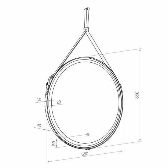 Зеркало с подсветкой круглое 65 см на ремне коричневом с сенсорным включением Continent Amarante (ЗЛП2412)