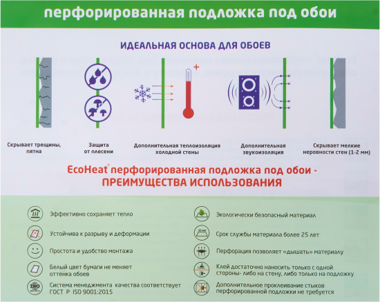 Подложка под обои перфорированная EcoHeat 3 мм