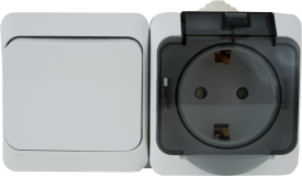 Блок выключатель с розеткой Systeme Electric Этюд 1 клавиша цвет с заземлением с крышкой IP44 цвет белый