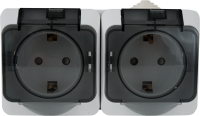Розетка двойная накладная влагозащищённая Systeme Electric Этюд с заземлением с крышкой и шторками IP44 цвет белый