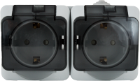 Розетка двойная накладная влагозащищённая Systeme Electric Этюд с заземлением с крышкой и шторками IP44 цвет серый