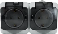 Розетка двойная накладная влагозащищённая Systeme Electric Этюд с заземлением с крышкой и шторками IP44 цвет серый