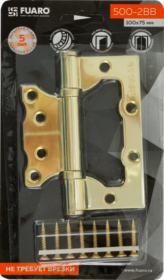 Петля без врезки N100500/2BB-PB/BL 100x75x2.5 мм сталь цвет золото