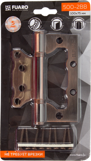 Петля без врезки N100500/2BB-AC/BL 100x75x2.5 мм сталь цвет античная медь