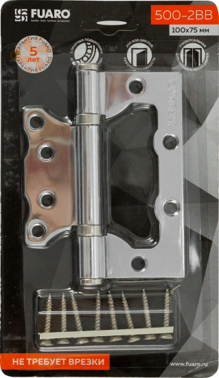 Петля без врезки N100500/2BB-CP/BL 100x75x2.5 мм сталь цвет хром