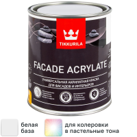 Краска фасадная Tikkurila Facade Acrylate матовая цвет белый база А 0.9 л