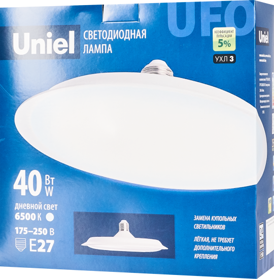 Лампа светодиодная Uniel UFO220 E27 220 В 40 Вт диск матовый 3200 лм холодный белый свет