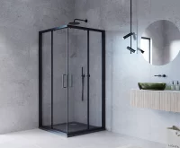 Душевой уголок Март Квадро Black квадратный 90x90 см черный профиль прозрачное стекло раздвижной