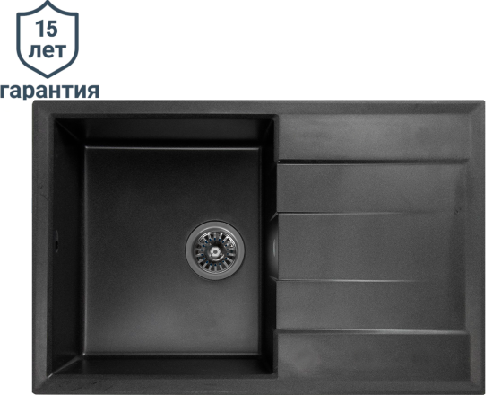 Мойка для кухни врезная с крылом Delinia 78x51 см глубина чаши 20 см кварц цвет чёрный