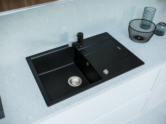 Мойка для кухни врезная с крылом Delinia 78x51 см глубина чаши 20 см кварц цвет чёрный